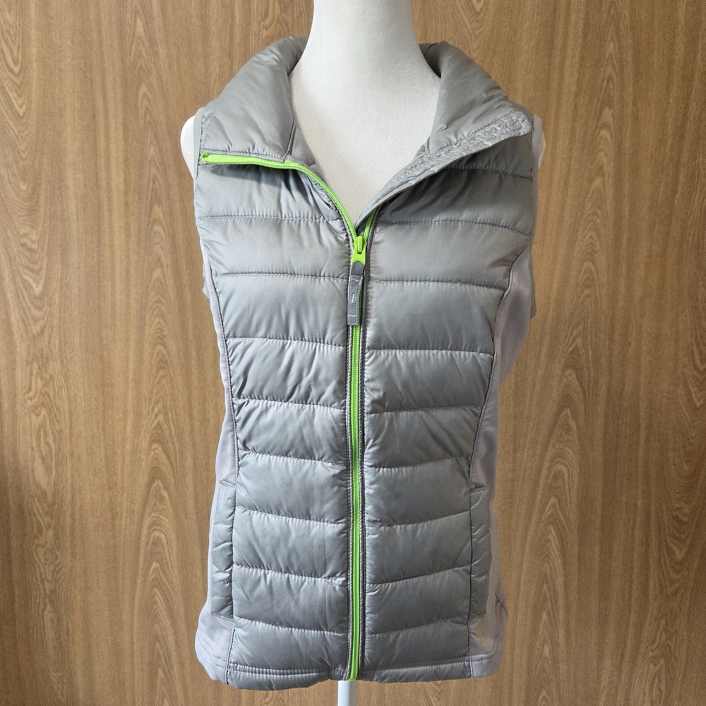 GILLY HICKS Gray Puffer Vest with Neon Green Zipper